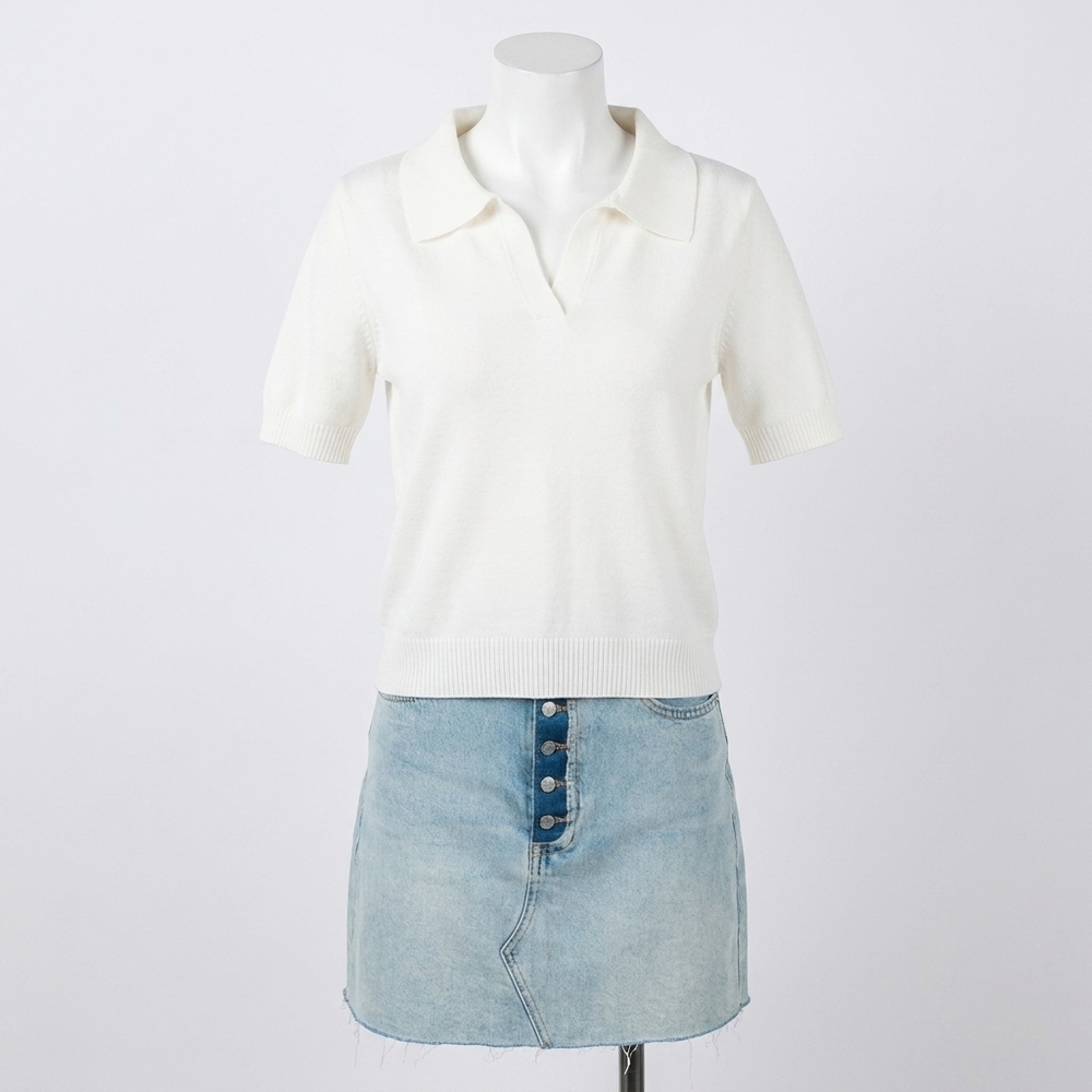 NEW THML short sleeve collared sweater in white